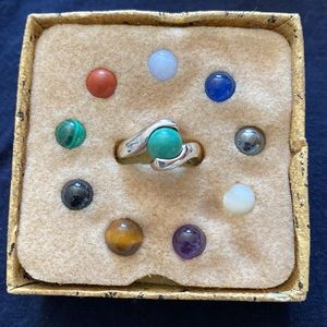925 Sterling Interchangeable Ring with 10 Semi Precious Stones from QVC - NEW!